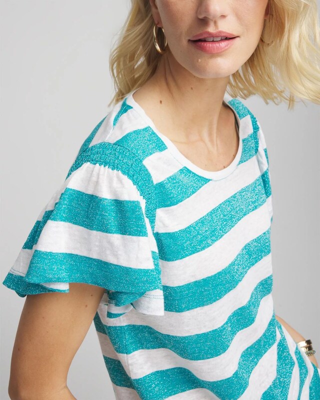 Linen Metallic Striped Flutter-Sleeve Tee - image 4